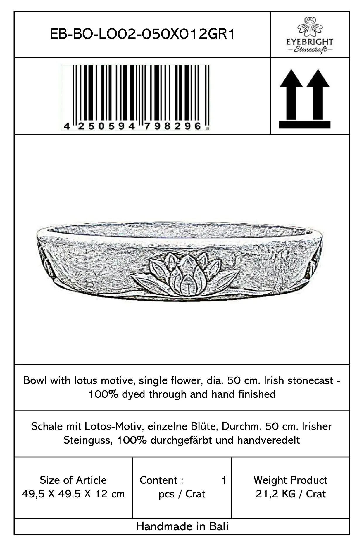  Product image 5 of the product “Bandung - Bowl with lotus motive, single flower, Ø 50 cm | cast stone ”